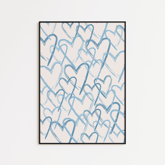Blue Retro Hearts Print