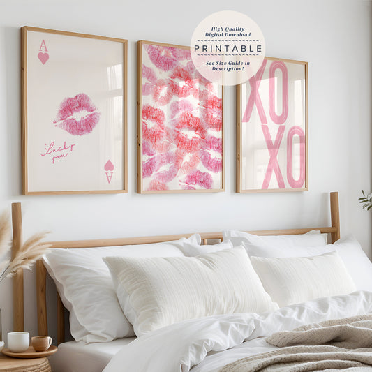 Pink Lipstick Set Of 3 Prints