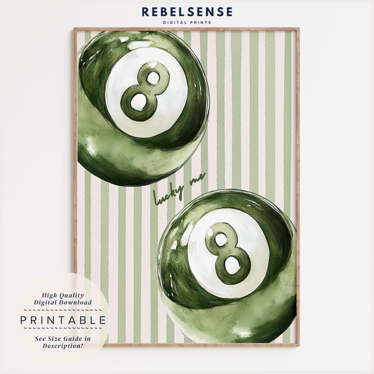 Sage Green Striped Pool Ball Print